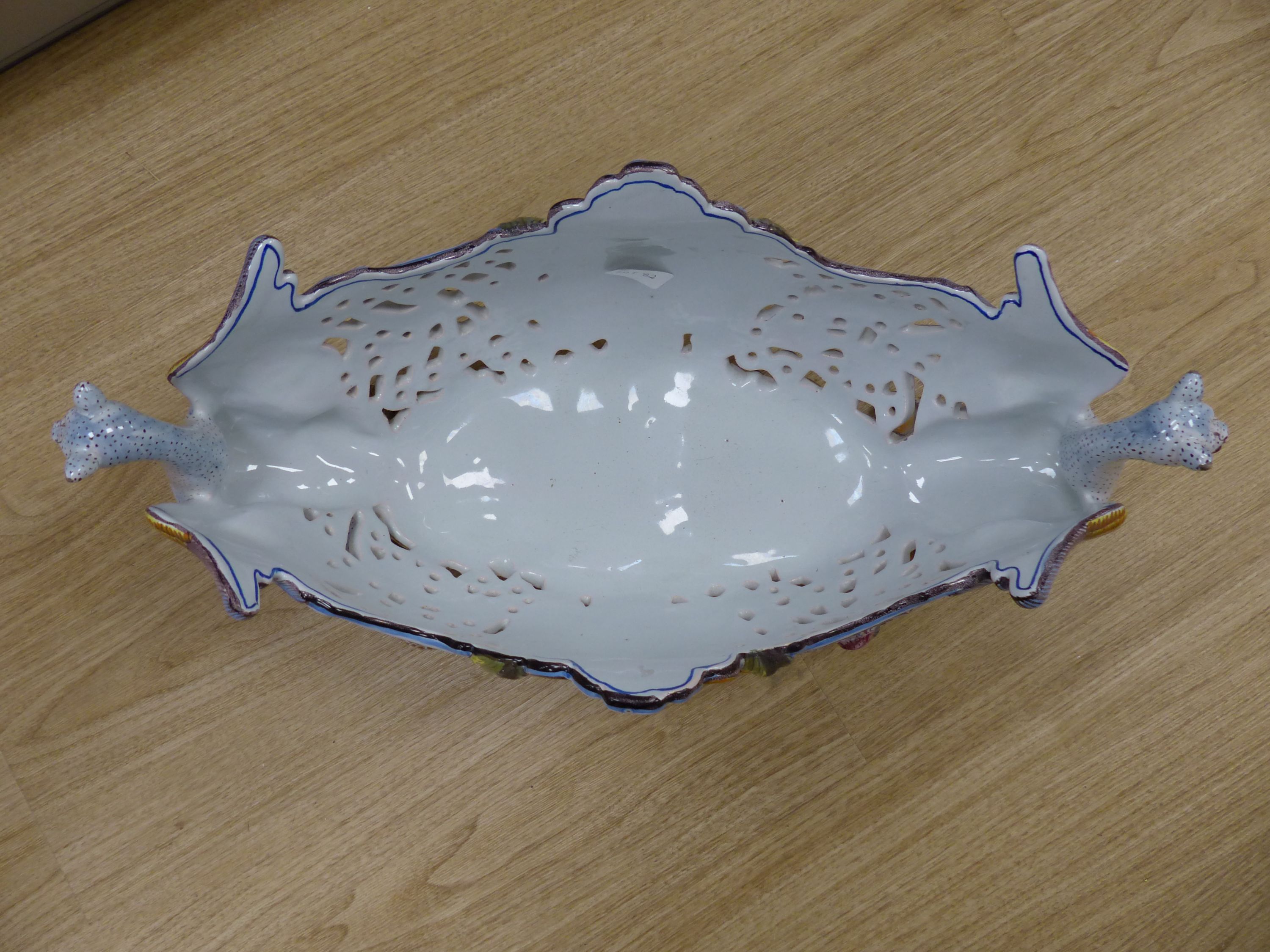 A large French Saint Clement faience centrepiece oval bowl, length 56cm